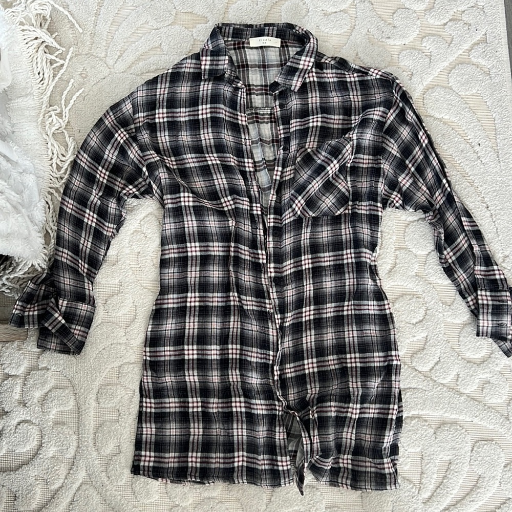 Long plaid button down shirt